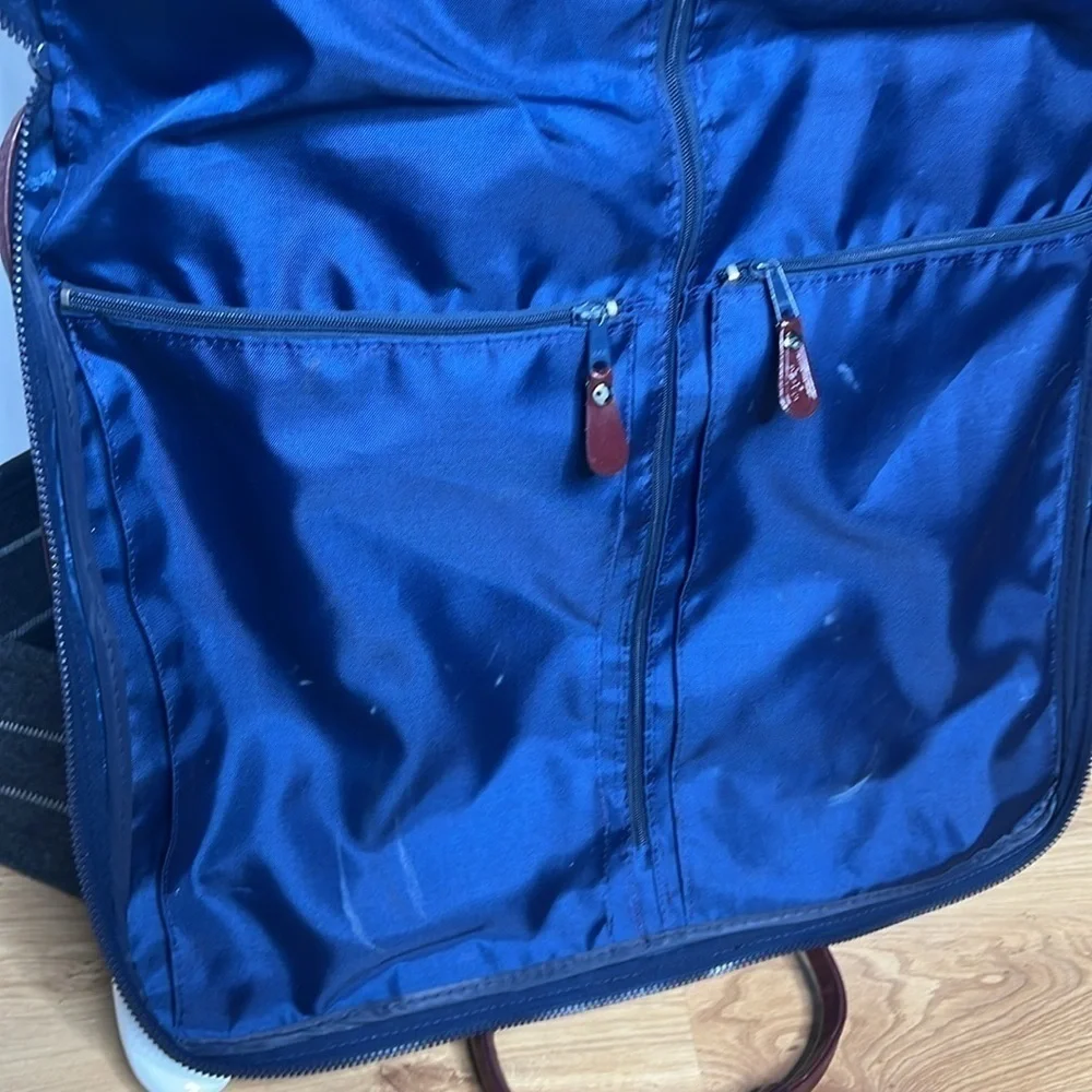 YSL Yves Saint Laurent 1970’s Blue Nylon Logo Folding Zip Around Garment Bag